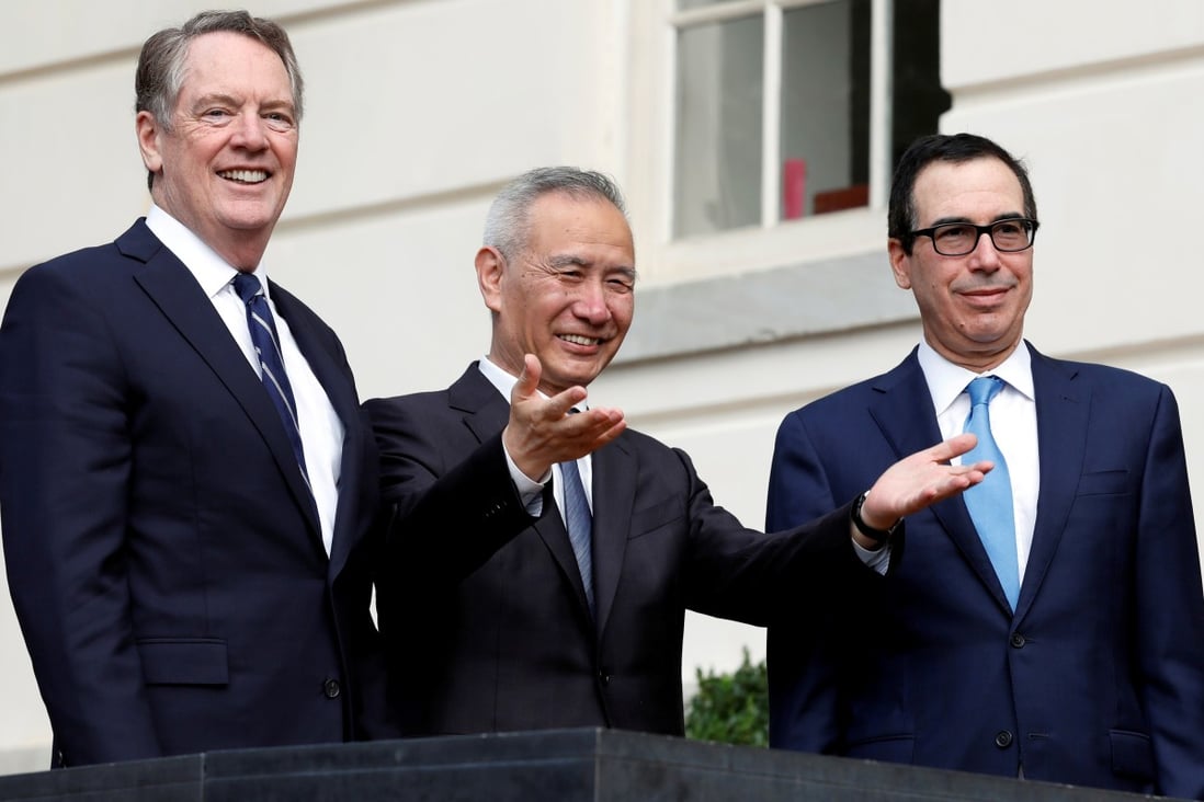 China's Vice-Premier Liu He, US trade representative Robert Lighthizer (left) and US Treasury Secretary Steve Mnuchin. Photo: Reuters