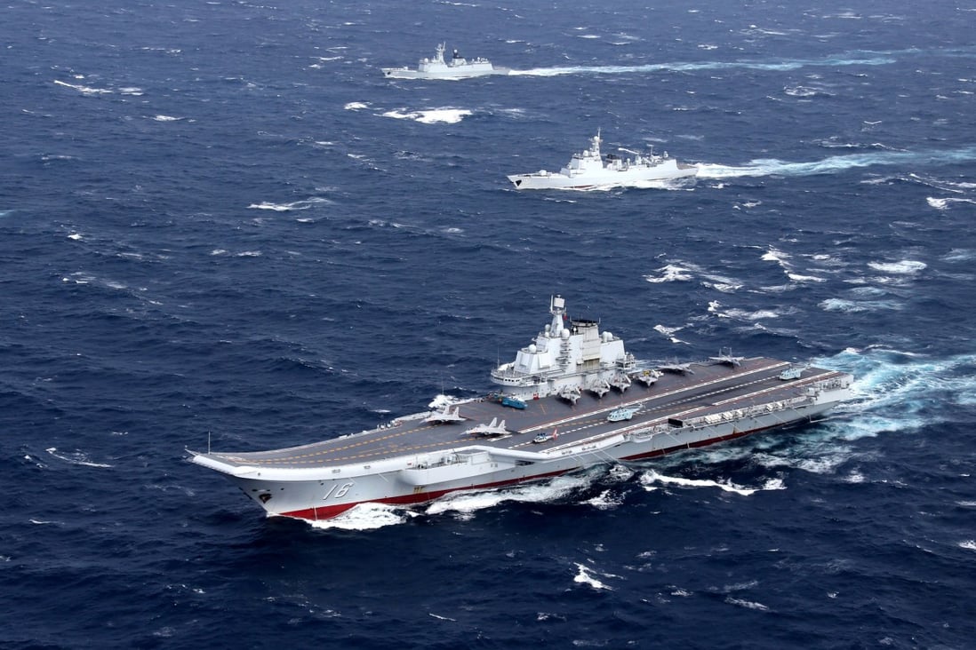 China’s Liaoning aircraft carrier with accompanying fleet conducts a drill in an area of South China Sea. Photo: Reuters