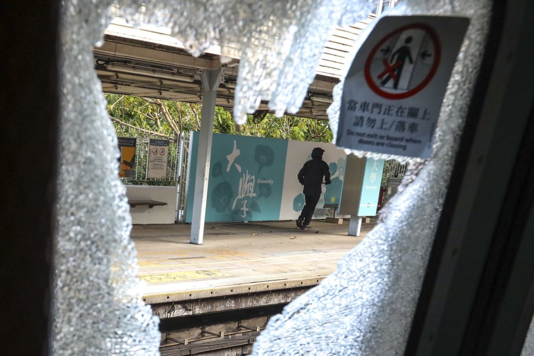 During unrest in November at University station, glass was shattered, communication facilities were destroyed and equipment was taken from the control room. Photo: Felix Wong