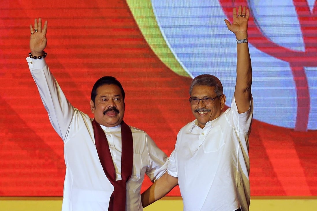 Former Sri Lankan president Mahinda Rajapaksa, left, and his brother Gotabaya, the current head of state. Photo: AP