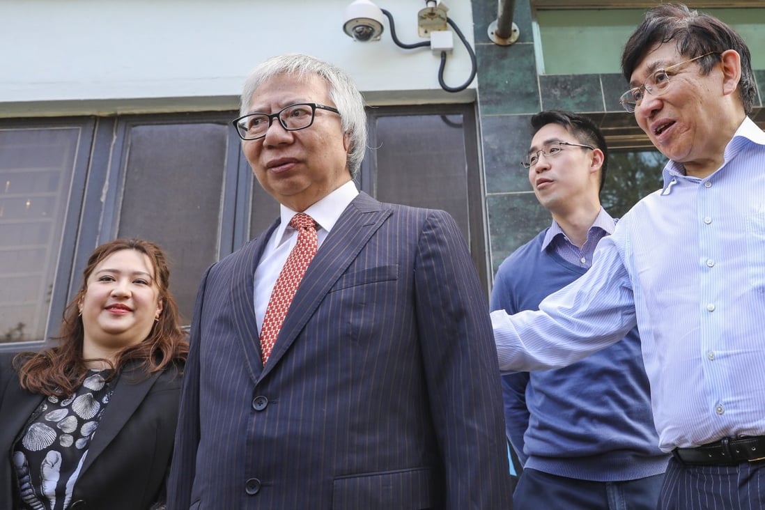 Hong Kong property tycoon Thomas Kwok Ping-kwong (left) is accompanied by his daughter Noelle Kwok, son Adam Kwok Kai-fai and brother Raymond Kwok Ping-luen (right) after his release from Stanley Prison in March 2019. Photo: Sam Tsang