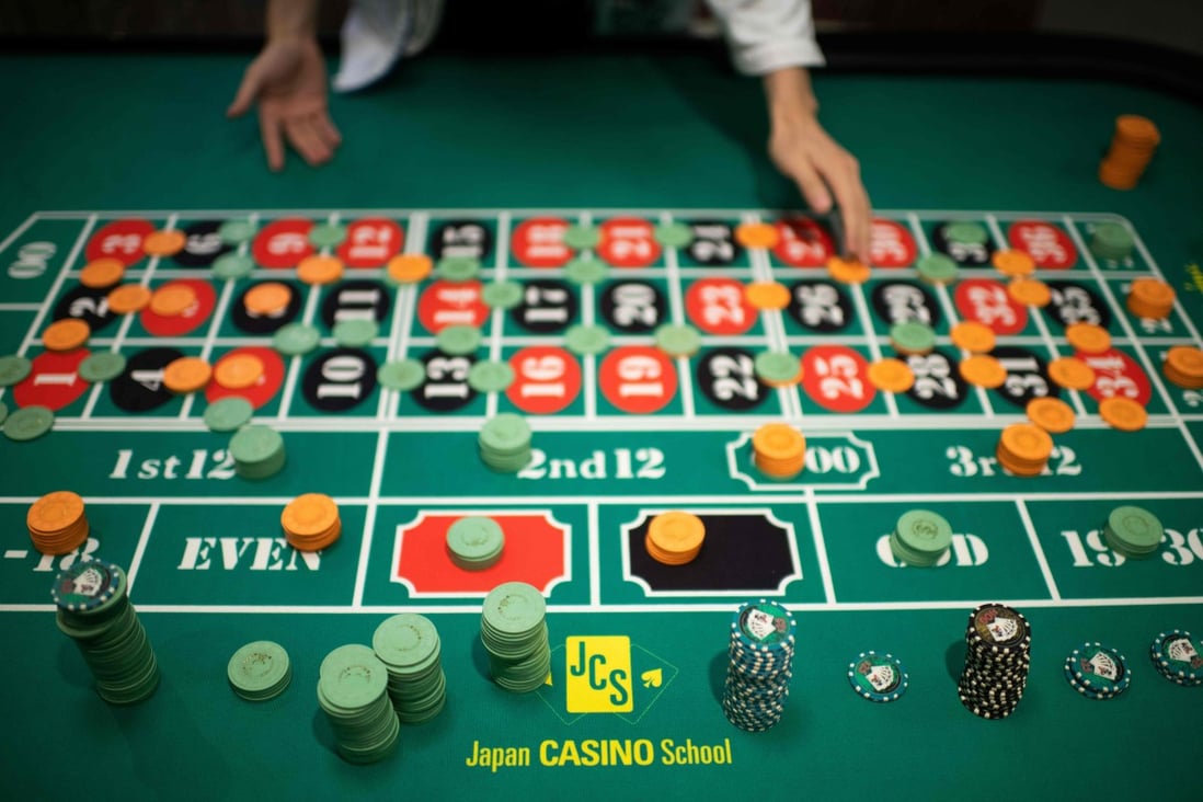 A student practising the game of roulette at the Japan Casino School in Tokyo. Photo: AFP