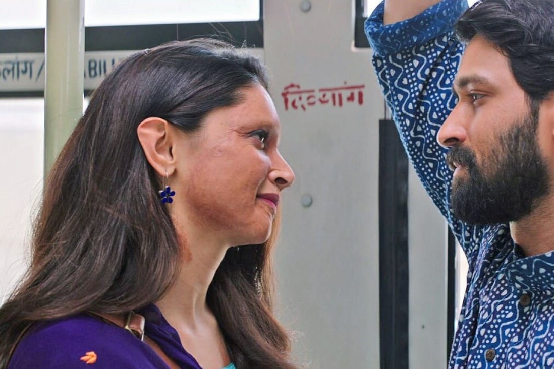 Bollywood star Deepika Padukone as acid attack survivor Laxmi Agarwal and Vikrant Massey as her partner, Alok Dixit, in a scene from Chhapaak (Splash). Filming the story of the woman disfigured in an acid attack as a teenager was emotional for Padukone.