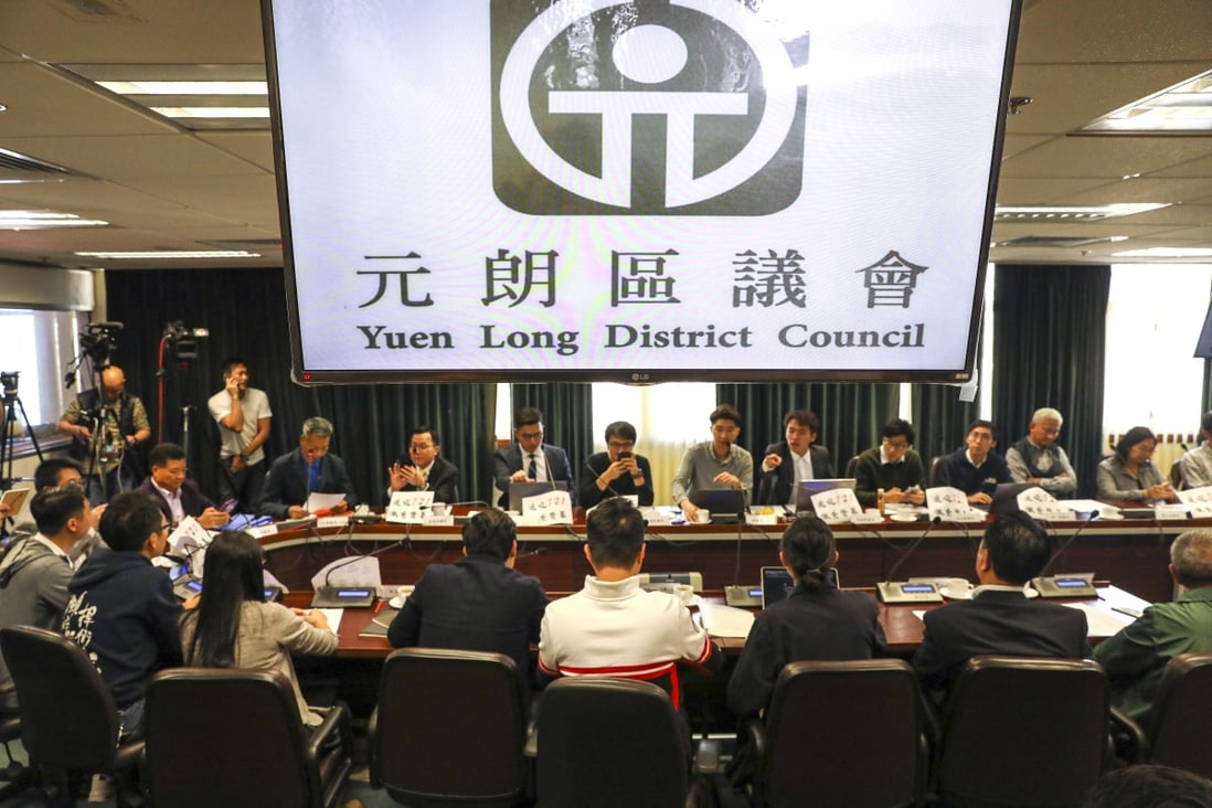 Yuen Long district council meets for the first time since the elections in November. Photo: Winson Wong