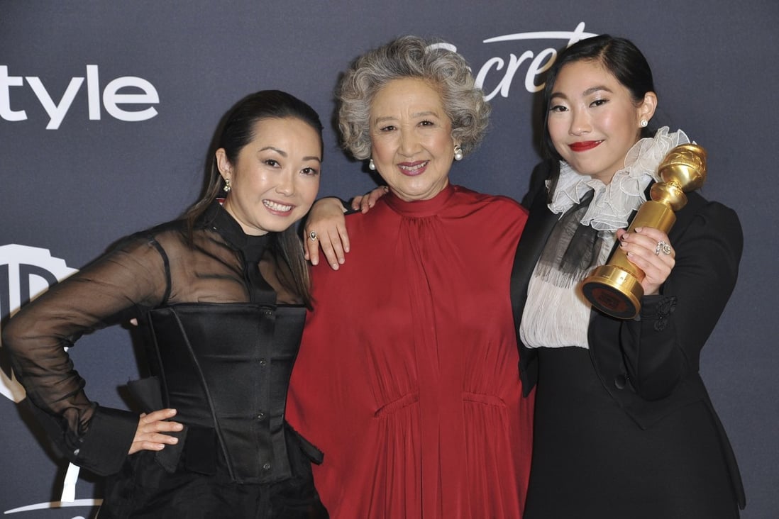 Awkwafina celebrates her Golden Globes win for best actress in a musical or comedy – the first for an actress of Asian ancestry – with the film’s director, Lulu Wang (left), and co-star Zhao Shuzhen at the Beverly Hilton Hotel in Beverly Hills, California. The film is projected to have a weak opening in China this week. (Photo: Richard Shotwell/Invision/AP
