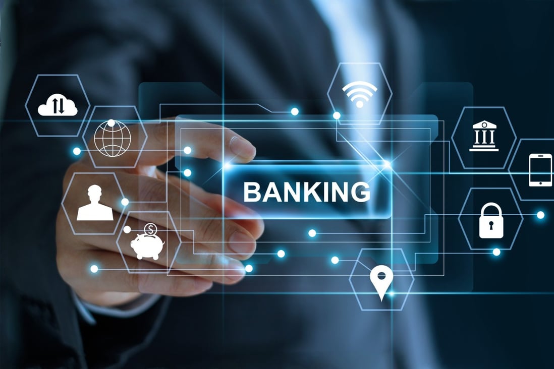 A futuristic image of virtual banking screen. Photo: Shutterstock
