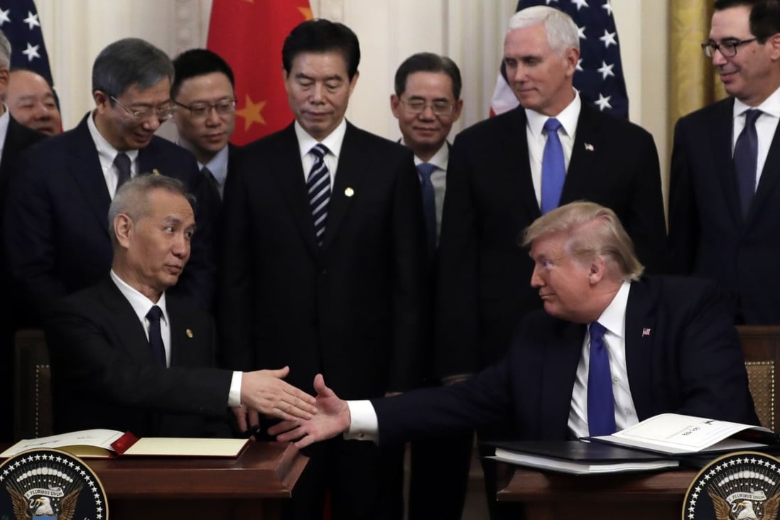Chinese Vice-Premier Liu He signed a partial trade agreement with US President Donald Trump on Wednesday. Photo: AP