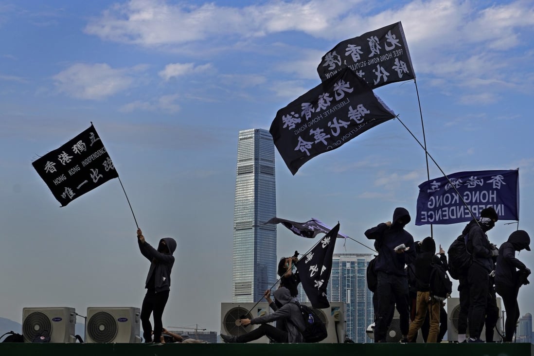 Protesters at a rally in Hong Kong held over the weekend. Cybersecurity dropped from first place last year to seventh this year in the city, with political risk and violence emerging as the No. 1 concern for businesses. Photo: AP