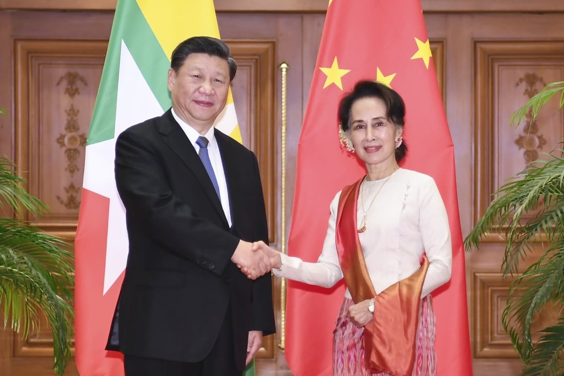 Xi Jinping and Aung San Suu Kyi pictured ahead of their talks on Saturday. Photo: Xinhua