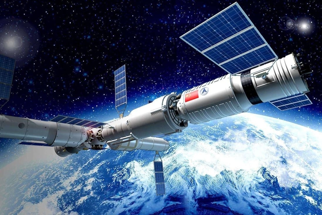 An artist’s impression shows China’s space station with Tianhe module at its heart and home to a permanent crew in Earth orbit. Photo: Handout