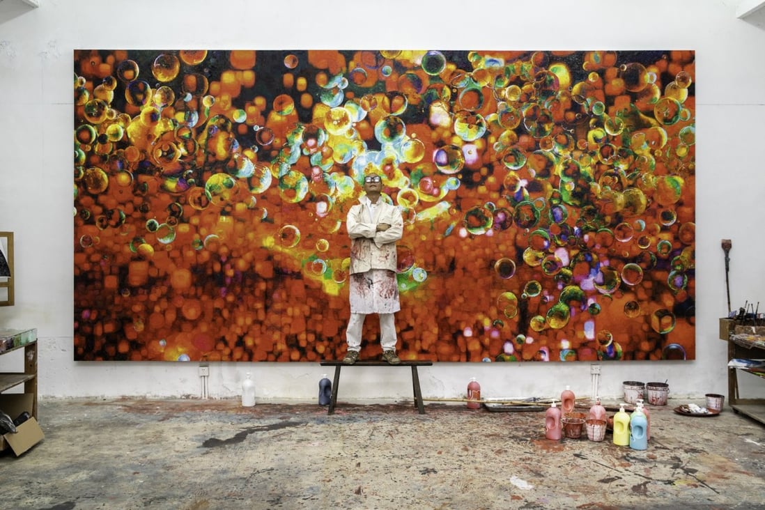 Chinese contemporary artist Zhang Huan presents his Eaux-de-vie work, at Hennessy's headquarters in Cognac, France. Photo: Handout