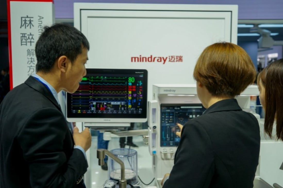 Shenzhen Mindray Biomedical Electronic equipment on display at an exhibition in Shanghai. The company’s stock hit a record high of 200 yuan at one point last week. Photo: SCMP