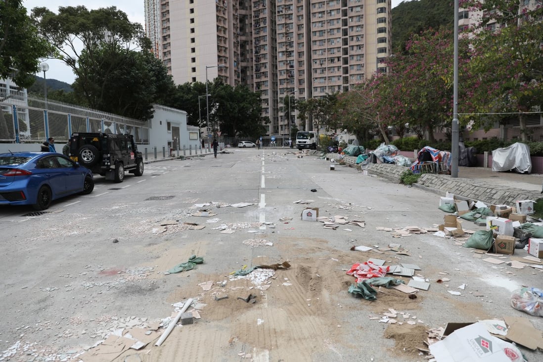 The street outside Fai Ming Estate in Fanling, after a January 28 protest over plans to turn the housing development into a quarantine facility. Photo: Winson Wong