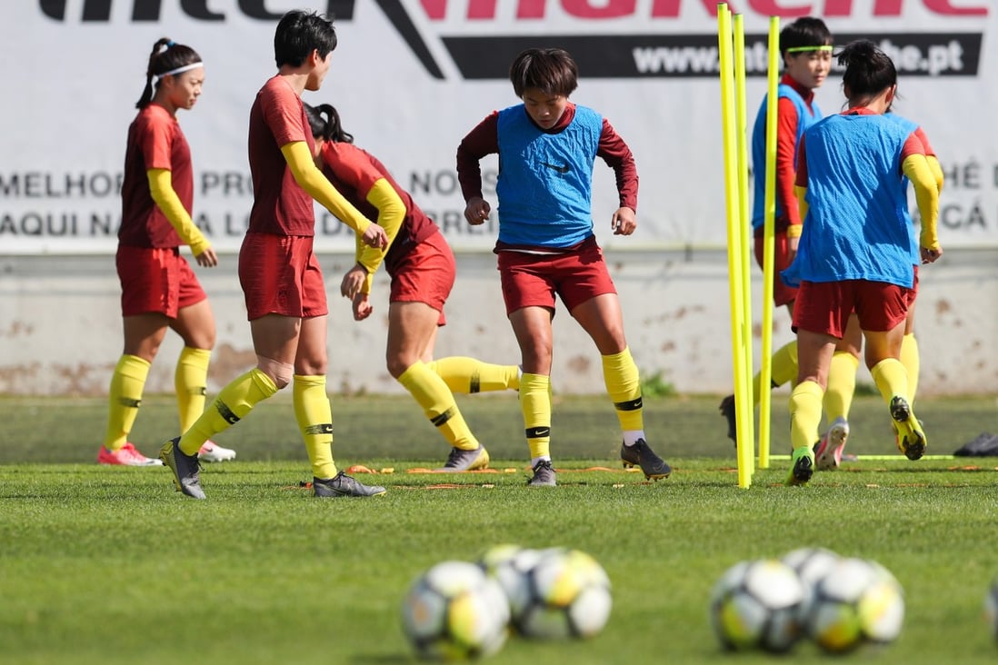 The Chinese women's football training in Portugal ahead of the 2019 Algarve Cup. Photo: Xinhua