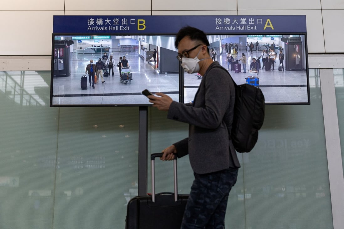 A traveller arrives at Hong Kong International Airport. Photo: EPA-EFE