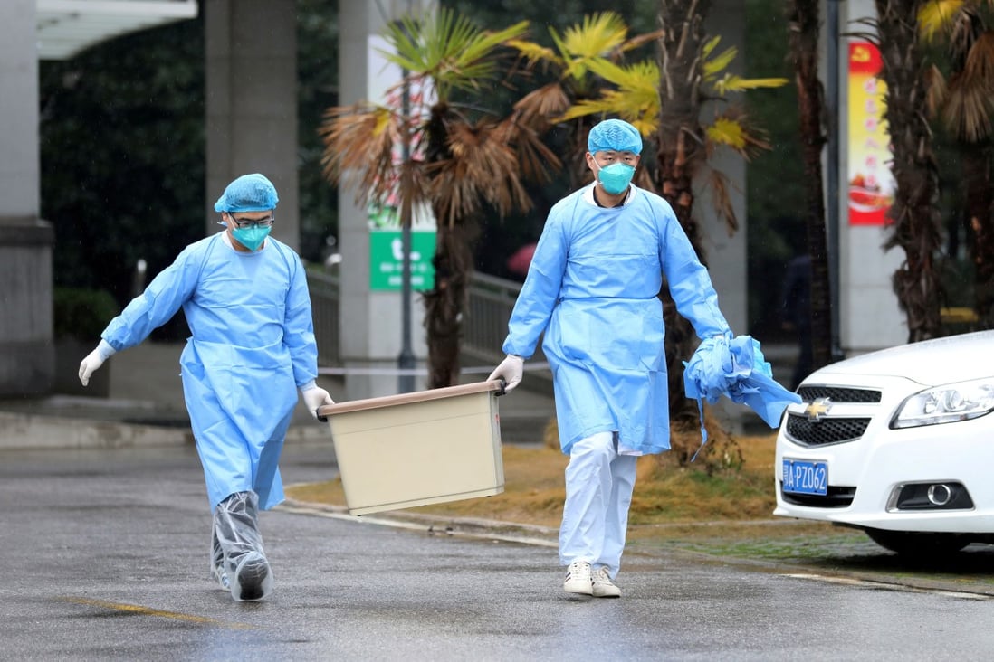 Medical staff at the Jinyintan hospital in Wuhan, China, where patients with pneumonia caused by the new strain of coronavirus are being treated. Photo: Reuters