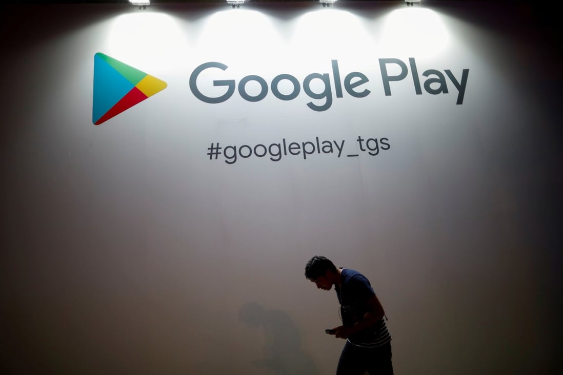 The logo of Google Play, the official app store for the Android operating system, is displayed at an event in Japan in September of last year. Photo: Reuters
