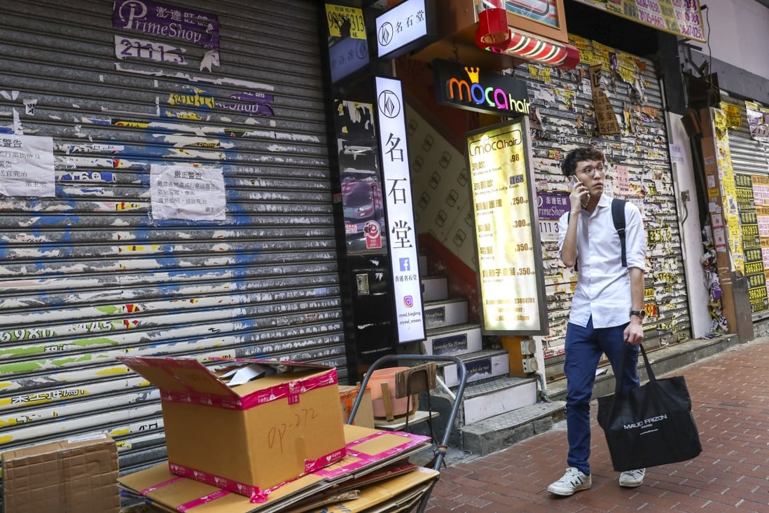 Shops shuttered up in Mong Kok, one of Hong Kong’s major retail districts on January 8. Photo: Nora Tam