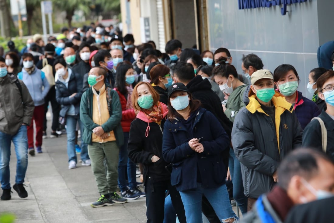 People in an overnight queue to buy masks at Kowloon Bay. Photo: May Tse