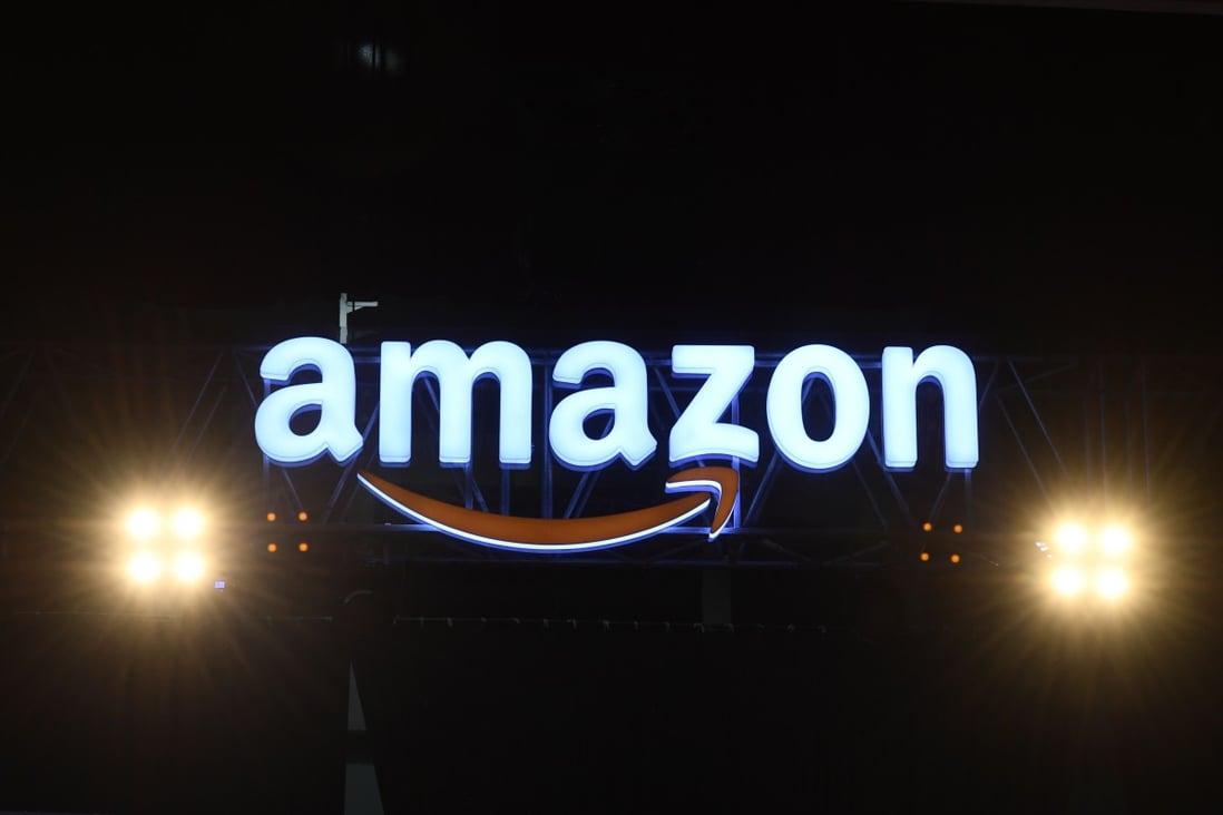 An Amazon logo is pictured during the Amazon's annual Smbhav event in New Delhi on January 15, 2020. Photo: AFP