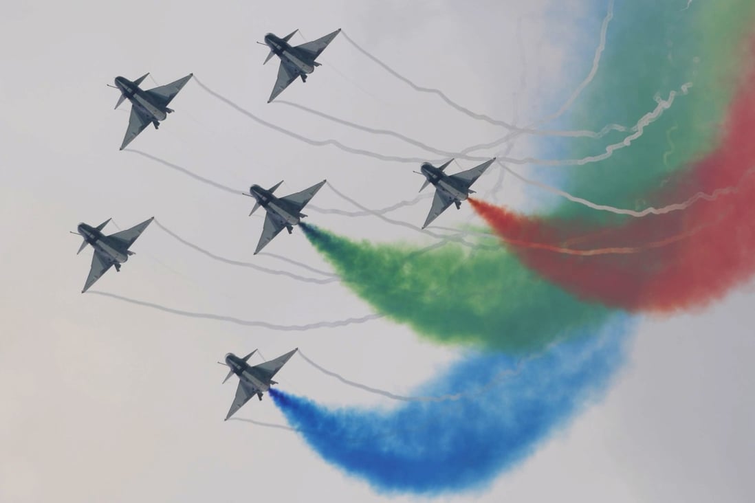 Chinese Air Force jets take part in an aerial display at the Singapore Airshow. Photo: AFP