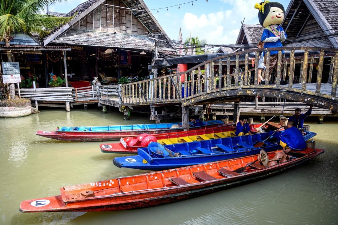 Empty tourist boats at the Floating Market in Pattaya, on Wednesday. Pattaya is one of the main destinations for Chinese tourists but is almost deserted because of the Covid-19 outbreak. Photo: AFP