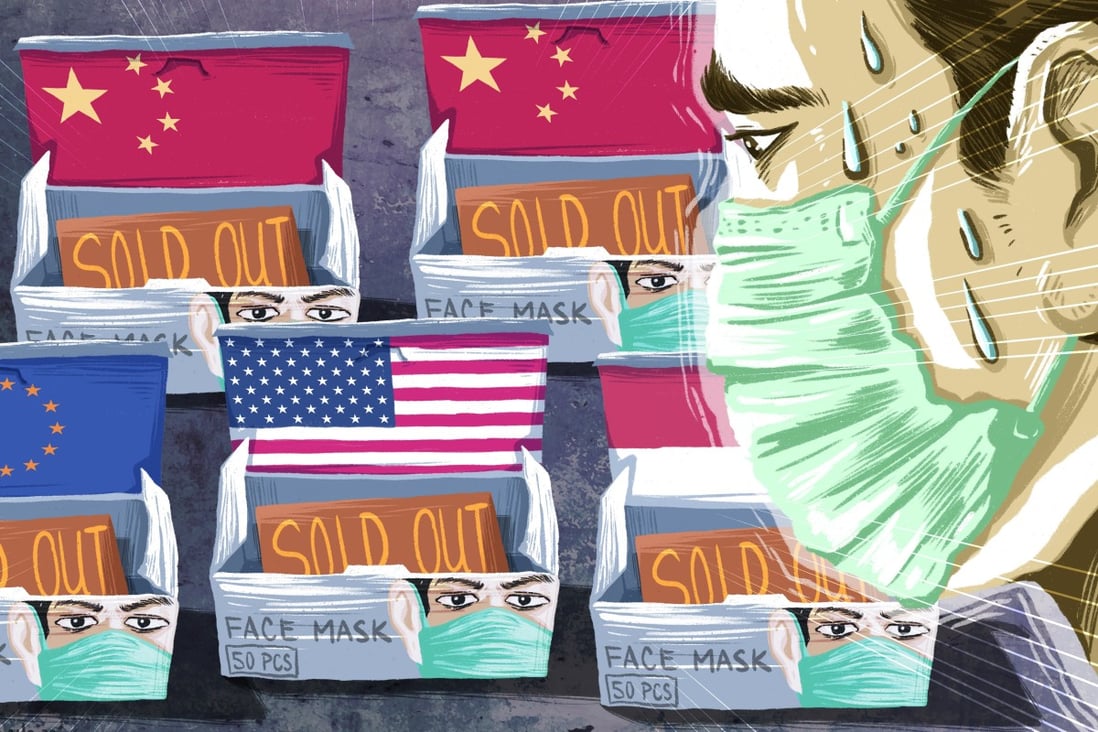 Demand for masks has surged in recent weeks, exhausting not just China’s stockpile, but emptying shelves from Bangkok to Boston. Illustration: Lau Ka-kuen