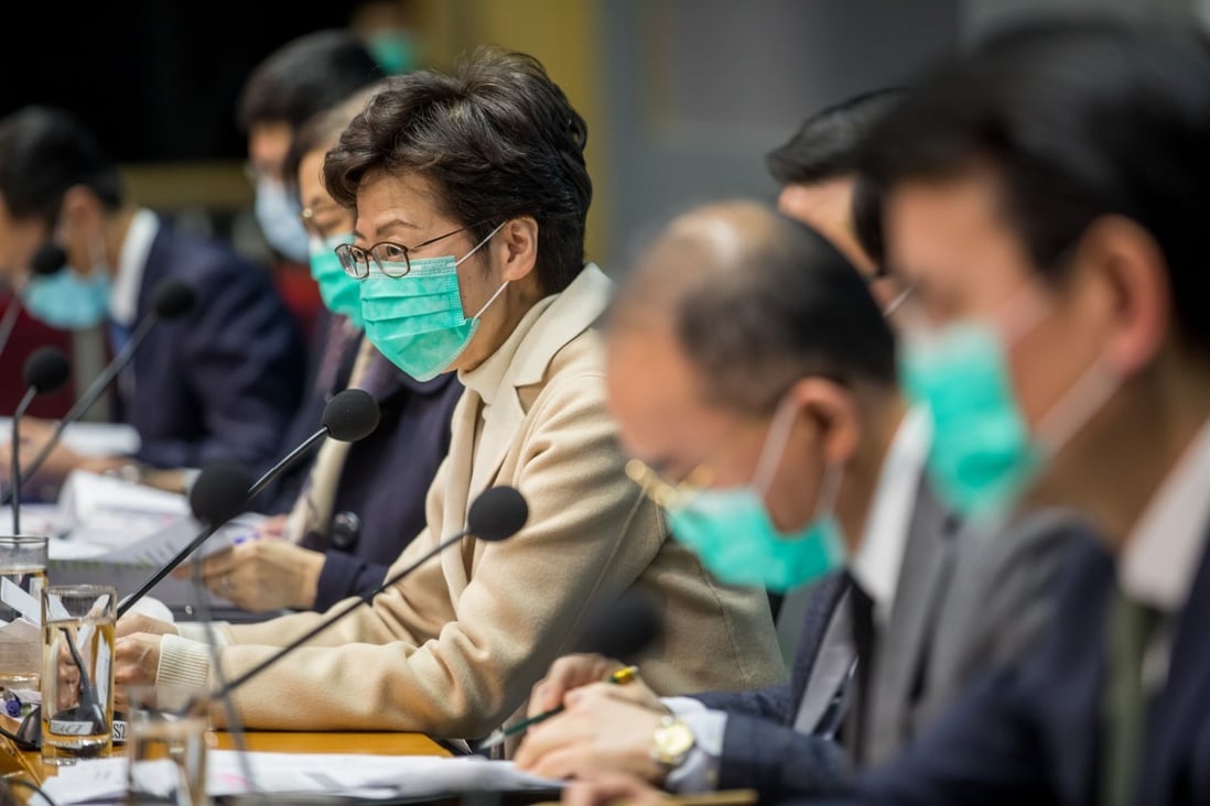 Carrie Lam Cheng Yuet-ngor, Hong Kong's chief executive, speaks while wearing a protective face mask during a news conference on January 31. Photo: Bloomberg