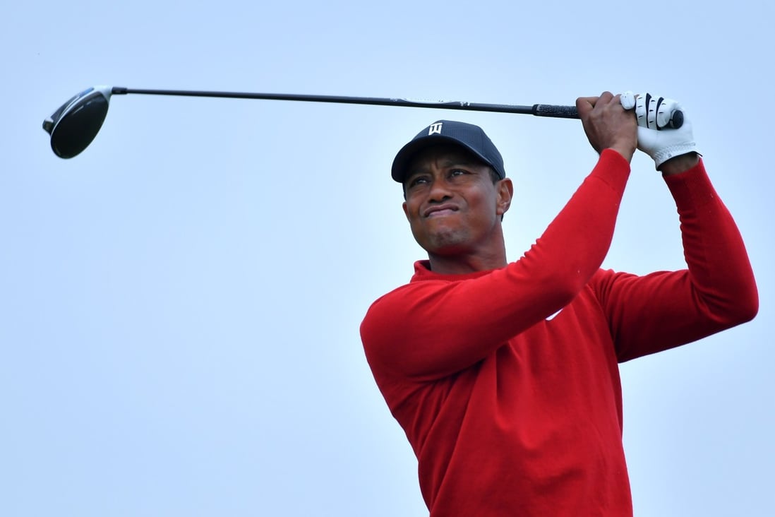 Tiger Woods tees off during the final round of the 2020 Farmers Insurance Open in January. Photo: AFP