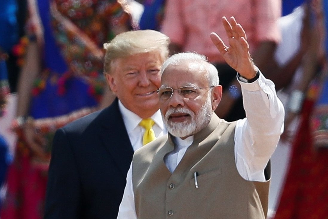 US President Donald Trump and Indian Prime Minister Narendra Modi at the ‘Namaste Trump’ event in Ahmedabad on Monday. Photo: Reuters