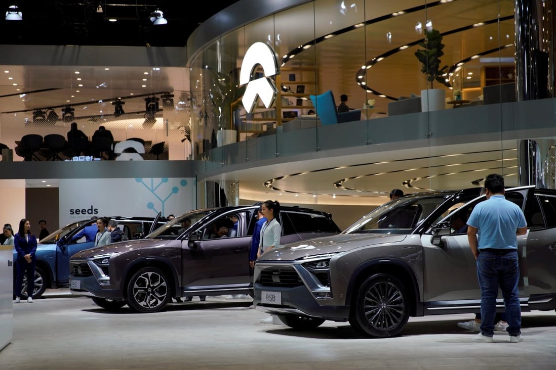 NIO’s ES8 electric sport utility vehicles are seen on display during the Shanghai Auto Show in April of last year. Photo: Reuters