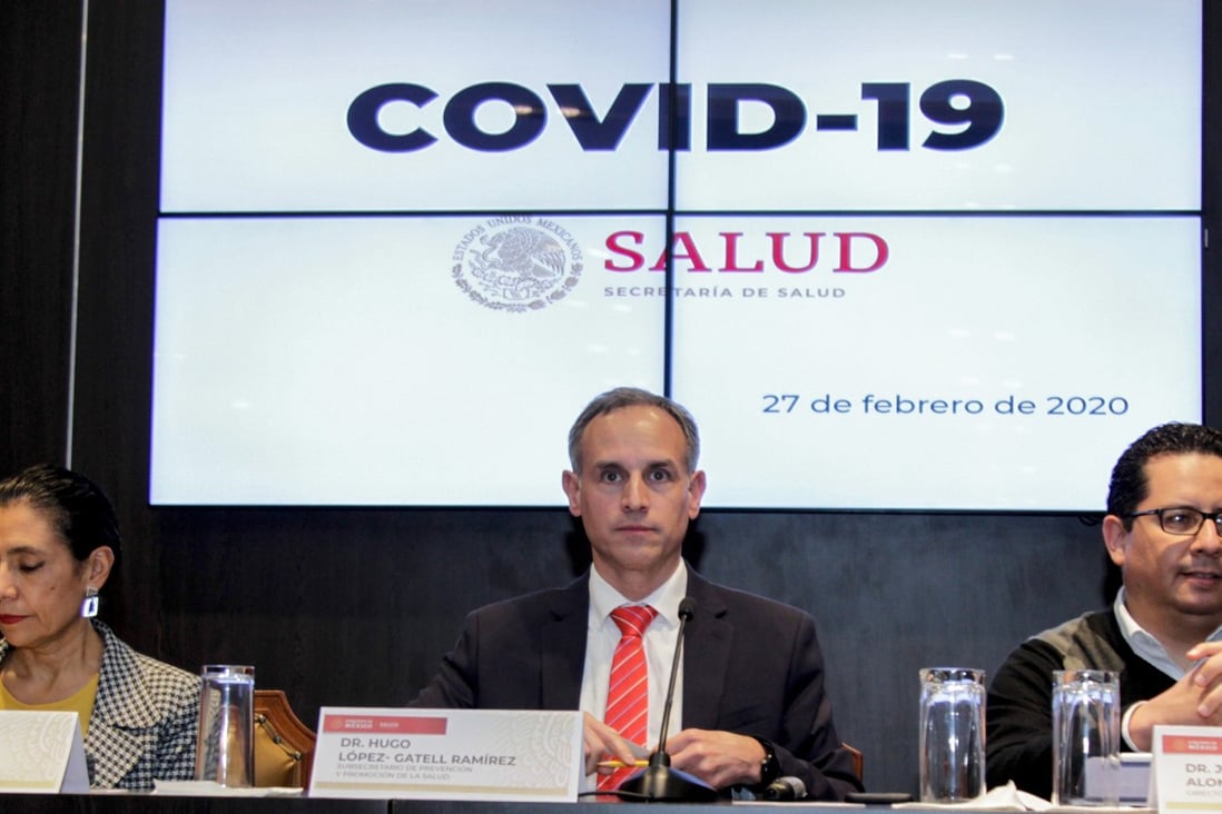 (From left) The Mexican officials Oliva Lopez Arellano, secretary of health; Undersecretary of Health Hugo Lopez-Gatell; and Jose Luis Alomia Zegarra, general director of epidemiology at the Ministry of Health. Photo: dpa