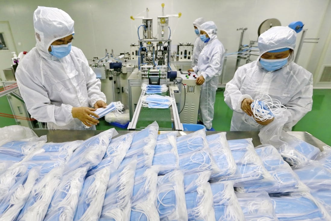 With its manufacturing bases back in full swing, China can help to supply the world with the millions of face masks it needs each month. Photo: AP