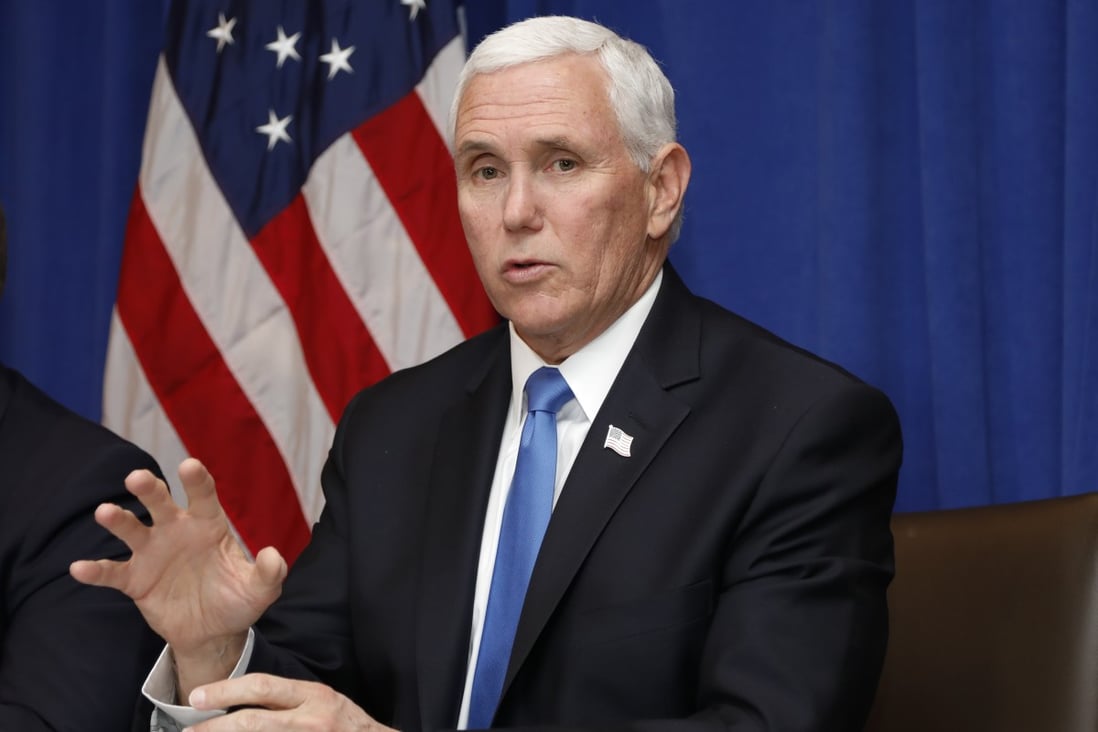 Vice President Mike Pence speaks during a Florida Coronavirus Response Meeting at the West Palm Beach International Airport in West Palm Beach, Florida, on Friday. Photo: AP