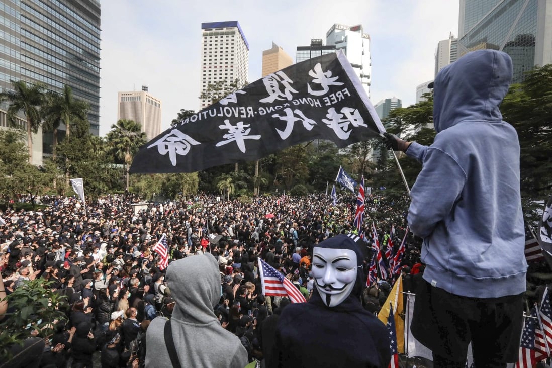 Anti-government protesters gather at Chater Garden in Central for an approved rally on January 19. Photo: Felix Wong