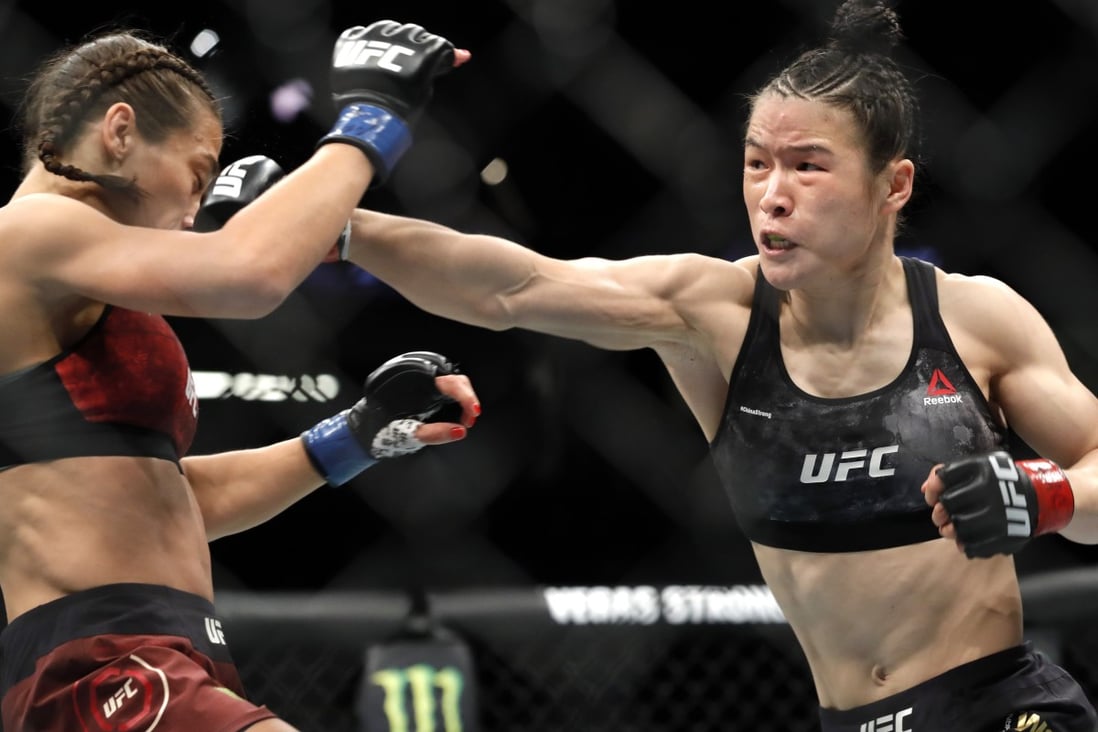 Zhang Weili and Joanna Jedrzejczyk square off in what was a fight for the ages. Photo: AP
