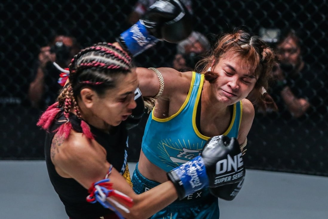Stamp Fairtex punches Janet Todd at ‘King of the Jungle’. Photo: One Championship