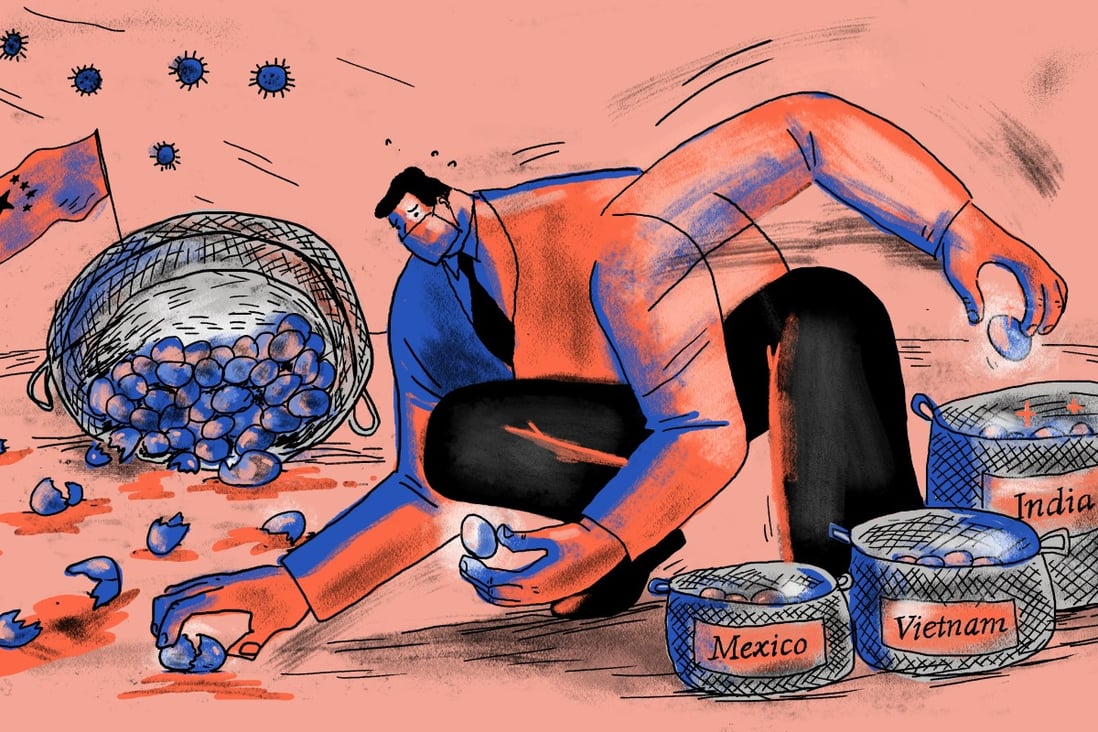 Having dealt with rising wages, burdensome governance, and a bruising tariff slug out with the United States; the coronavirus outbreak, which has upended the global supply chain, is the last straw. Illustration: Brian Wang