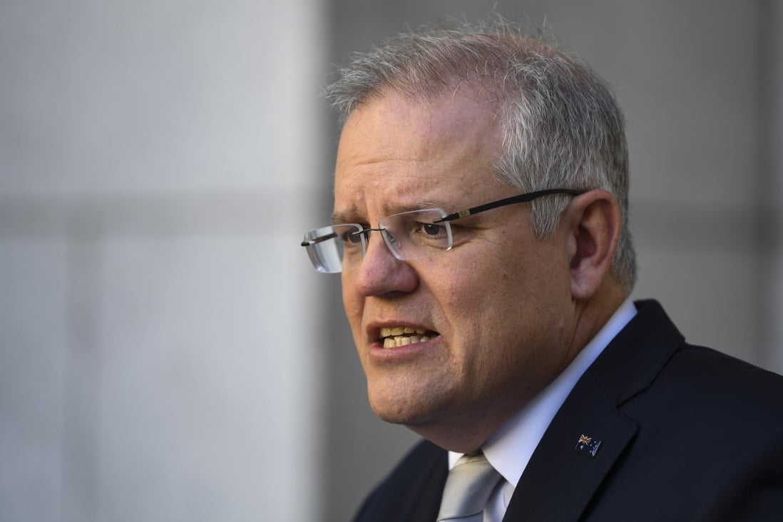Australian Prime Minister Scott Morrison speaks to the media about the coronavirus outbreak during a press conference at Parliament House in Canberra on Wednesday. Photo: EPA-EFE