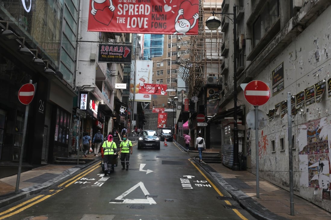 The entertainment hub of Lan Kwai Fong in Central is deserted. Photo: Xiaomei Chen