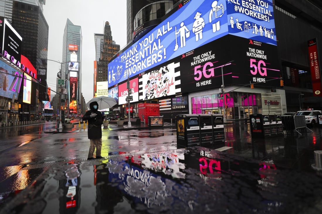 Times Square in New York on Monday. G20 leaders are expected to discuss ways to revive the global economy when they hold a virtual summit on Thursday. Photo: Xinhua