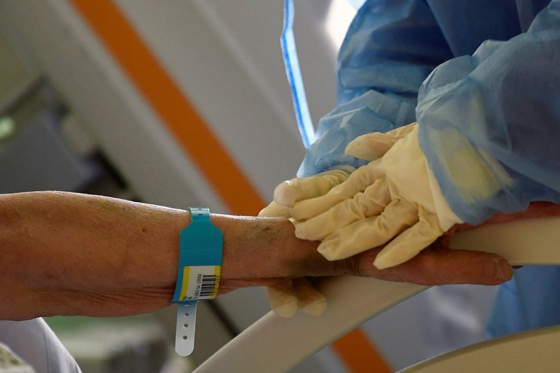 A Covid-19 patient undergoes treatment at the San Raffaele hospital in Milan, Italy. Photo: Reuters