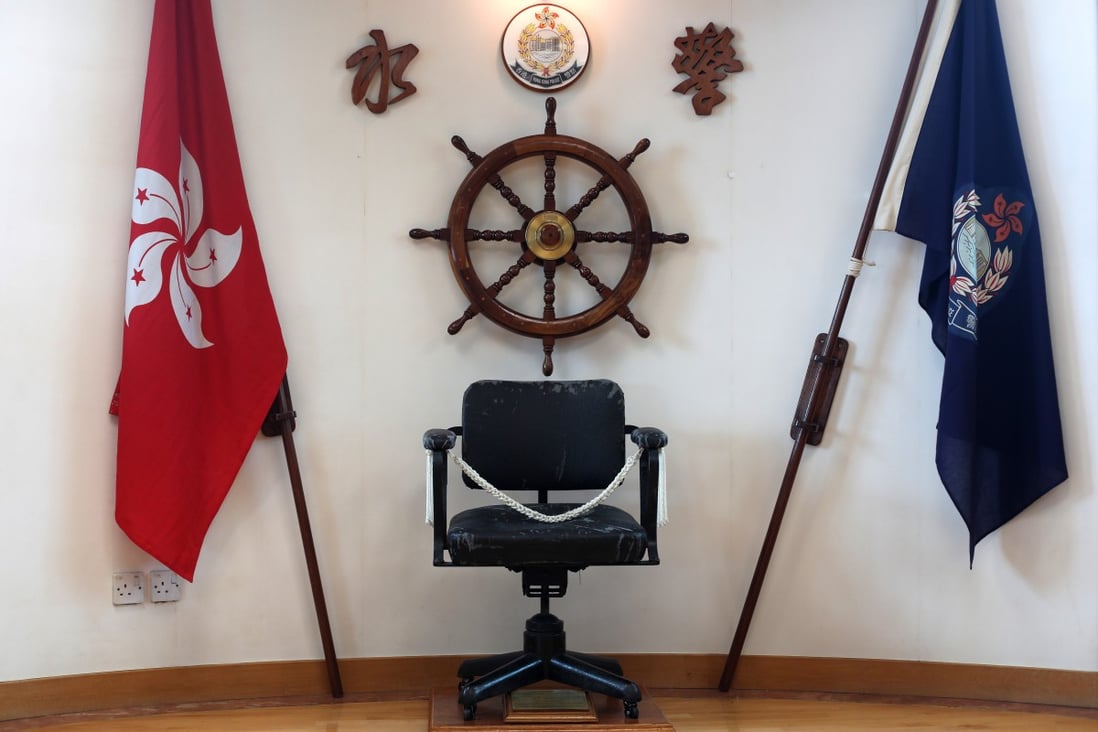 The battered office chair reputed to have been used by Vice-Admiral Masaichi Niimi of the Imperial Japanese Navy during the occupation of Hong Kong at the Marine Police Headquarters. Photo: Xiaomei Chen