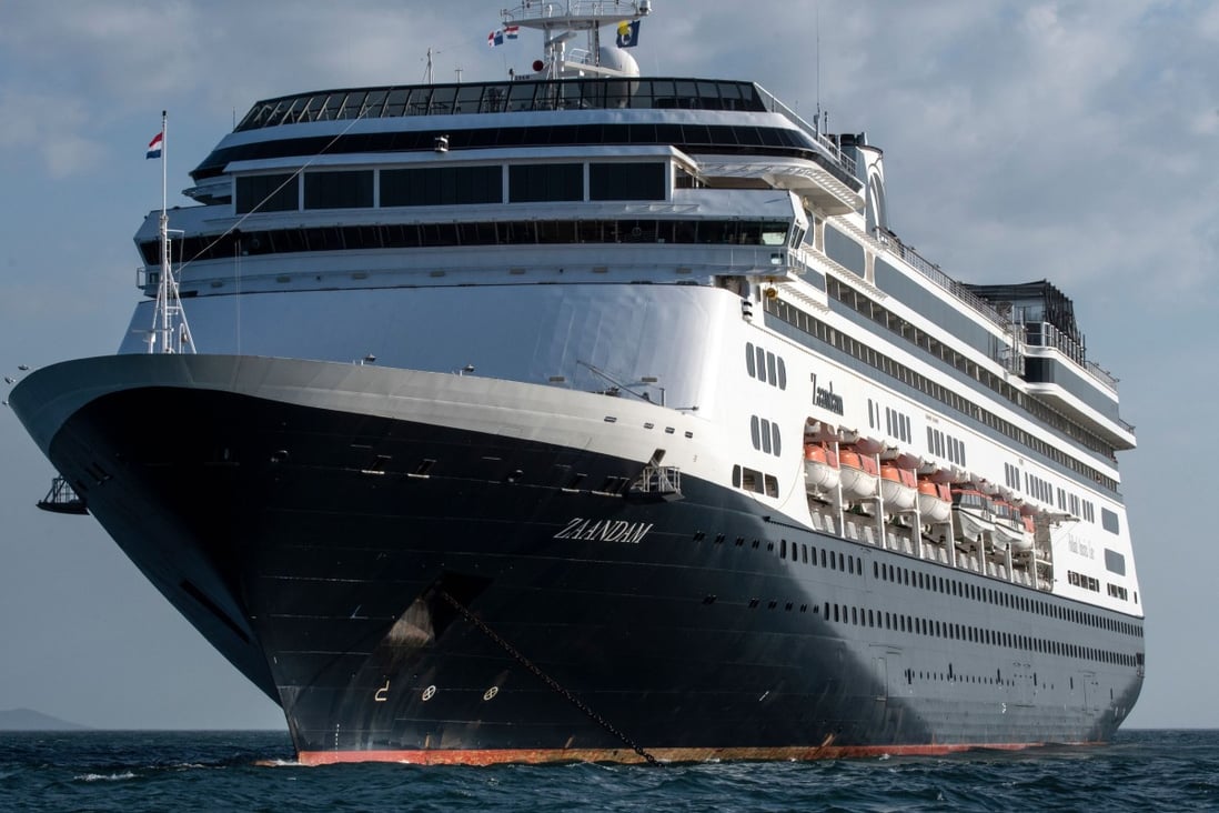 Holland America's cruise ship Zaandam as it entered the Panama City bay to be assisted by the Rotterdam cruise ship with supplies. Photo: AFP