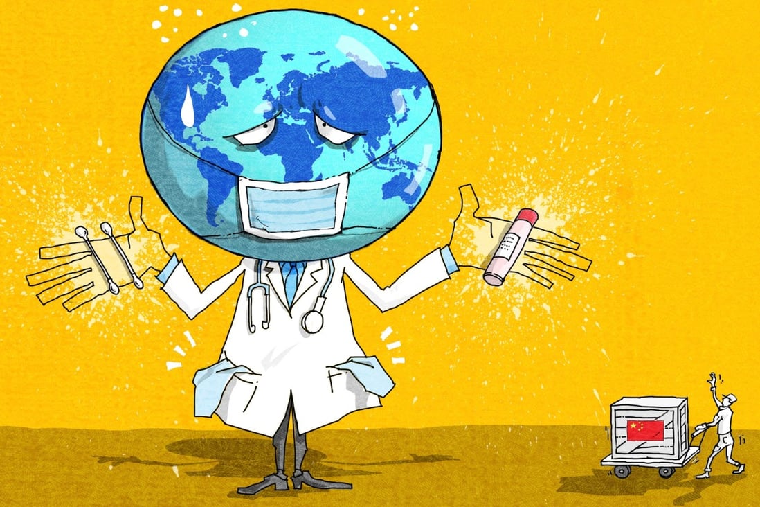 Chinese-made testing kits are becoming a more common presence throughout Europe and the rest of the world, adding a new dimension to the roaring debate over dependence on medical supplies from China. Illustration: Henry Wong