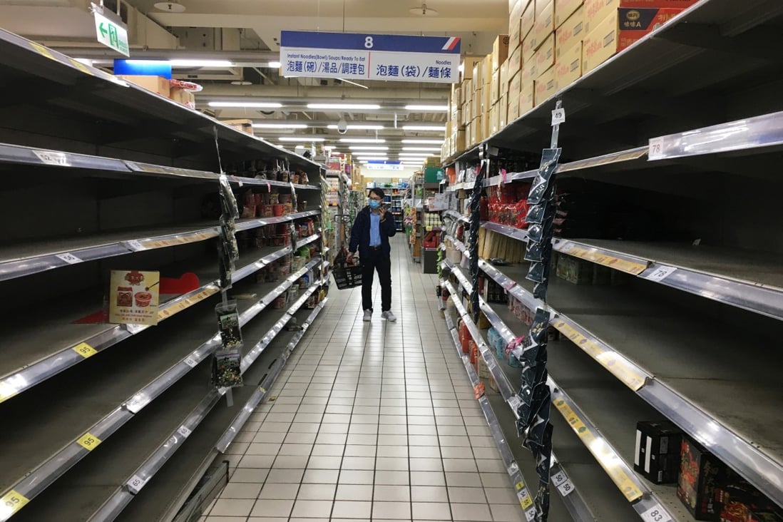 Empty shelves at a Carrefour supermarket in Taiwan following the coronavirus outbreak. Photo: Reuters