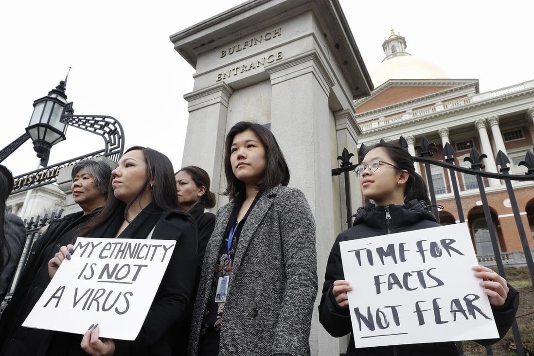Members of the Asian American Commission of Massachusetts at protest against anti-Asian racism in Boston last month. Photo: AP