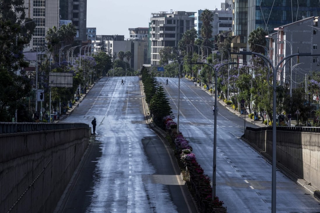Roads in the Ethiopian capital Addis Ababa are empty after they were closed to be disinfected to halt the spread of the coronavirus. Photo: AP