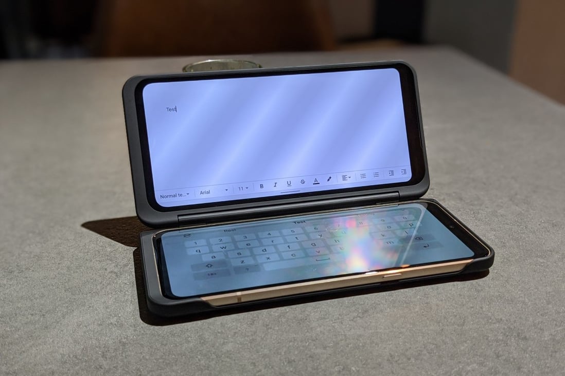 The Dual Screen case of the LG V60 ThinQ has many uses, such as turning the device into a touch screen laptop. Photo: Ben Sin