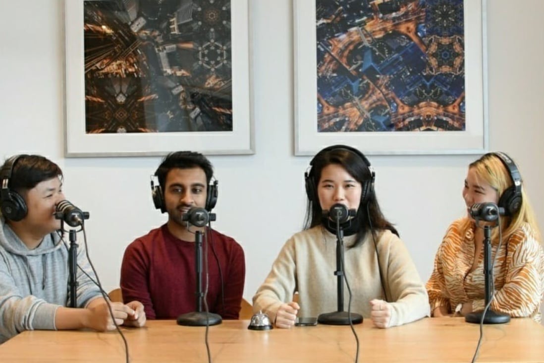 (From left) Guest Simon Leow with the Asians in Britain team Sanil Patel, Fung and Teresa Fan.